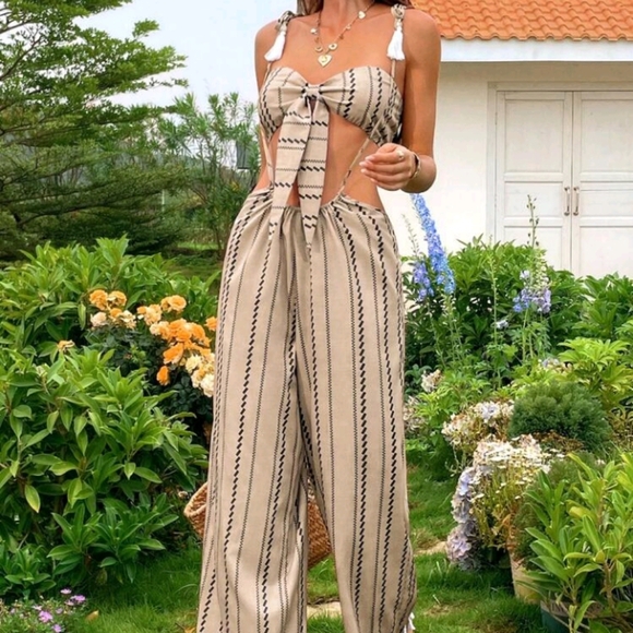 Summer Outdoor Holiday Date Set, Vacation Front Tie Back Pleated Strip - Picture 3 of 7